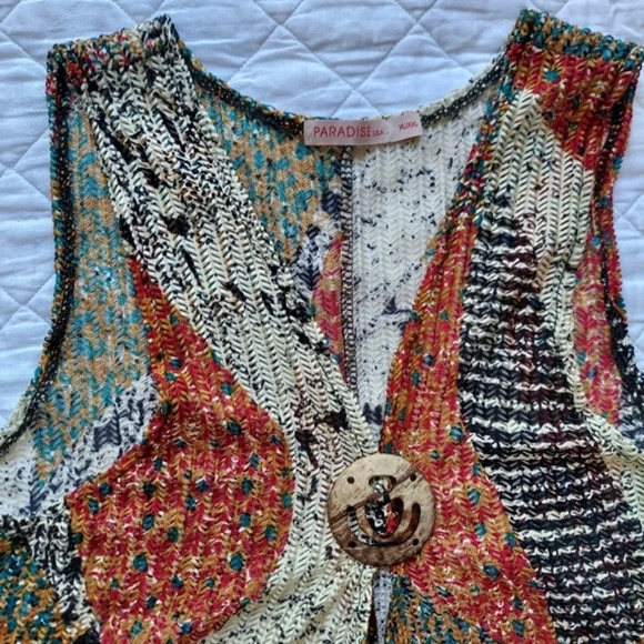 Paradise Asymmetrical Brown Red Orange‎  Turquoise Abstract PrintDuster Cover Up - Picture 5 of 12